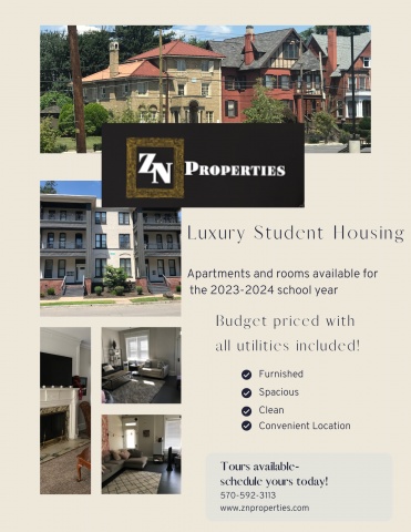 BORDERING Wilkes University ALL INCLUSIVE STUDENT APARTMENTS ...NOW BOOKING for May '23   1+2+3+4 BR Mansion style living    Wilkes U (walk to class)  Kings 2 min. ..Check out the West River Loft Apartments for groups up to 4